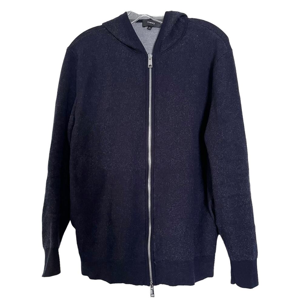 Theory Men’s Wool Blend Navy Gray Zip Hoodie Medium